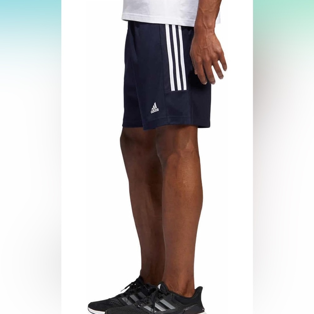 ADIDAS Mens 3S PES Shorts Navy White Stripes Basketball Zipper Pockets Large